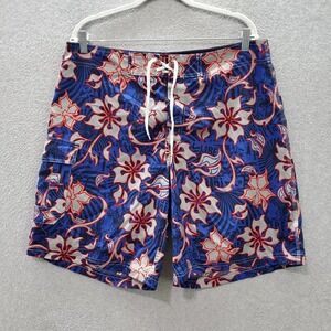 Sideout Men‎ Swimwear 36 Blue Floral Board Shorts Hawaiian Pocket 9" Inseam